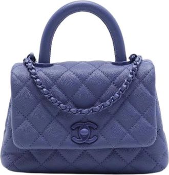 Chanel Pre-owned Vintage Quilted Caviar Leather Satchel - Dames - Vintage Mini Tas - Paars - ONE Size - Leer - Vintage