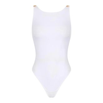 Elisabetta Franchi Body van cr&ecirc;pe jersey met juweellogos - Dames - Tops - Wit - Maat: XS Jersey