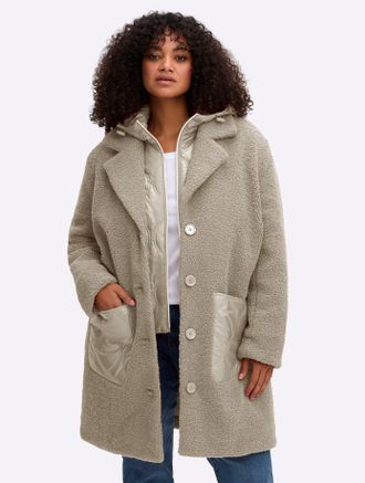 Sheego Langmantel SHEEGO, Damen, Gr. 40, schlamm, 100% Polyester, Kapuzenfutter:100% Polyester, Wattierung:100% Polyester, unifarben, unifarben mit Farbeinsa