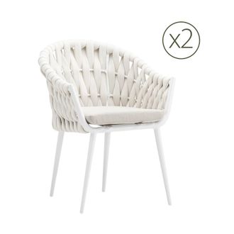 Kerama Pack de 2 sillas de jardin de aluminio blanco y textilene con coj&iacute;n