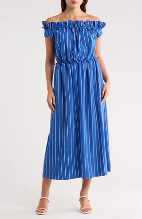 Longchamp Stripe Off the Shoulder Cap Sleeve Dress in Cobalt at Nordstrom Rack, Size 4 Us / 36 Fr
