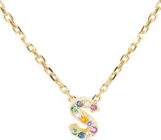 Luxenter Sterling Zilver 925 collier met Veelkleurige Zirkonia afgewerkt in 18K geel goud - Alfabet