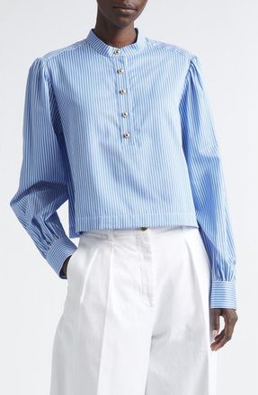 Altuzarra Margot Stripe Silk Shirt in 374484 Azure Stripe at Nordstrom, Size 12 Us