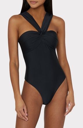 Milly Betsy Draped One-Piece Swimsuit in Black at Nordstrom, Size X-Small
