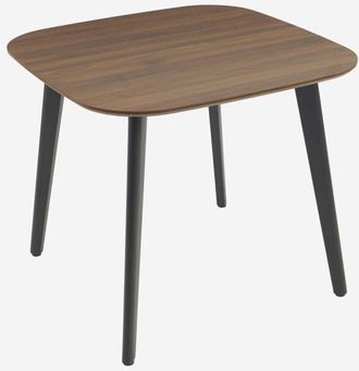 Sweeek Mesa De Comedor Cuadrada Efecto Madera Patas De Metal Negro, 4 Plazas