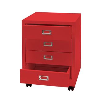 Hhg Hhg - Roll Container 423, Cajonera Armario Archivador De Acero, Metal 55x40x41cm 4 Cajones, Rojo