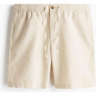 H&M Regular Fit Linen-blend Shorts in Cream at Nordstrom, Size Xx-Large
