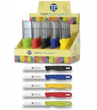OEM Expositor De 40 Piezas Top Cutlery, 8 Cuchillos Peladores De Microfilo Exclusivo De 5 Diferentes Colores, Hoja De 8 Cm 17344