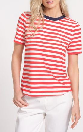 Isaac Mizrahi New York Striped Crewneck T-Shirt in Red Multi at Nordstrom, Size X-Small