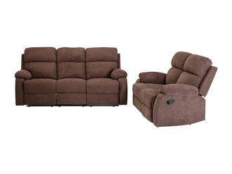 Vente-Unique Sof&aacute; relax de 3+2 plazas de tela TOLZANO - Marr&oacute;n