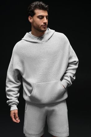 Alo | Sports Club Sweater Knit Hoodie in Athletic Heather Grey, Size: Medium