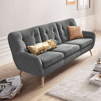 Exxpo Sofa Fashion 3-Sitzer »Scandi, bequem, aufwendige Rückenpolsterung für mehr Sitzkomfort« aktuelle Farben in hochwertigen Bezugsqualitäten, Holzfuss