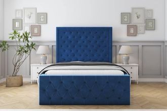 Sloomy Vienna Plush Special Bed Frame. With 50 Upholstered Headboard in Navy | Size: Small Single