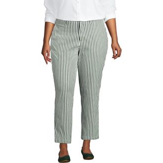 Lands End Mid Rise Classic Straight Leg Chino Ankle Pants in Estate Green/white Stripes at Nordstrom, Size 16W