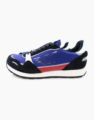 Emporio Armani Mens Emporio Armani Suede Sneakers With Contrasting Inserts And Oversi Navy Bluet/red - Size: 11