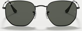 Ray-Ban Occhiali da sole polarizzati di forma esagonale irregolare piatta neri con lenti verdi-Nero
