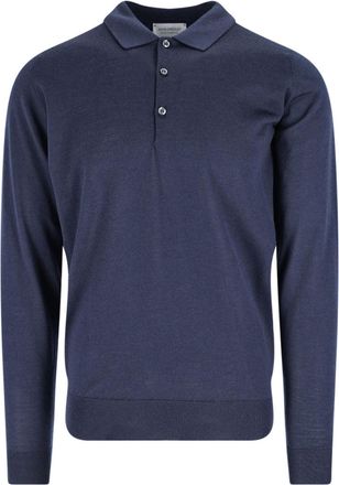 John Smedley Navy Bepler Extra-Fine Merino Wool Polo Shirt