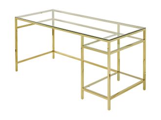 Vente-Unique Escritorio con 2 estanter&iacute;as - Cristal templado y acero - Dorado - TIZIO de Pascal Morabito