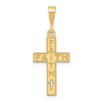 Diamond2Deal 14k Yellow Gold Laser Cut FAITH Cross Charm
