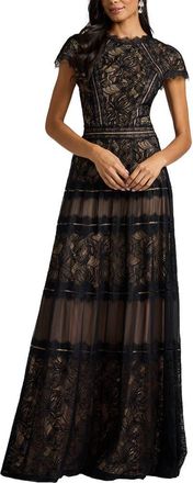 Tadashi Shoji Lace A-Line Gown in Black/nude at Nordstrom, Size 14