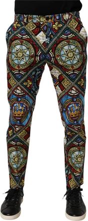 Dolce & Gabbana Stained Glass Window Style Print Broek - Heren - Slim Fit Broeken - Veelkleurig - S - Katoen - Broeken