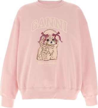 Ganni Front Print Felpe Rosa-Donna