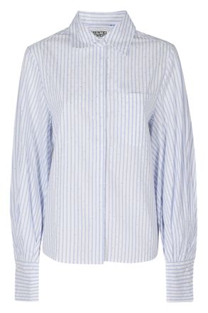 Essentiel White Light Blue Voluminous Sleeve Cotton Shirt