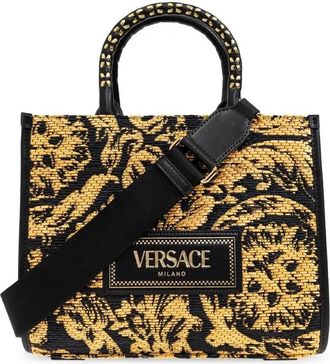 Versace Barocco Athena Tote Bag - Womens - Cotton/Raffia/Leather