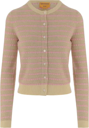Guest In Residence All-Over Striped Cashmere Cardigan with Contrast Cuffs