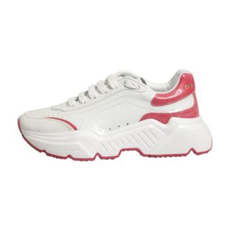 Dolce & Gabbana Logo Detail Leather Trainers White Pink
