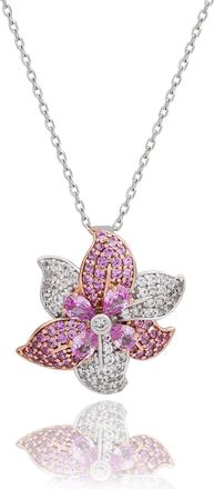 Suzy Levian Sterling Silver Sapphire and Diamond Accent Exotic Flower Pendant Necklace
