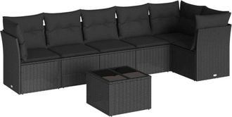 vidaXL Set De Comedor De Jard&iacute;n 7 Pzas Y Cojines Rat&aacute;n Sint&eacute;tico Negro Vidaxl