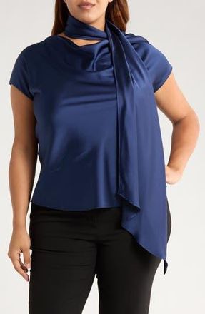 Renee C Satin Scarf Top in Navy at Nordstrom Rack, Size 1X