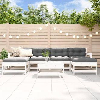 vidaXL Juego De Muebles De Jard&iacute;n 7 Pzas Madera Maciza De Pino Blanco Vidaxl