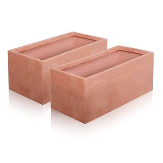 PRIMROSE Terracotta Fibrecotta Rectangular Trough Planters 50cm Set of 2 in Red