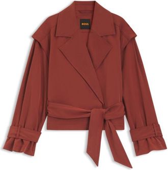 BOSS Cropped trench jacket with belt