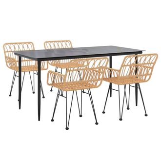 Berkfield Home Beautiful 5 Piece Garden Dining Set Poly Rattan in Light Tan