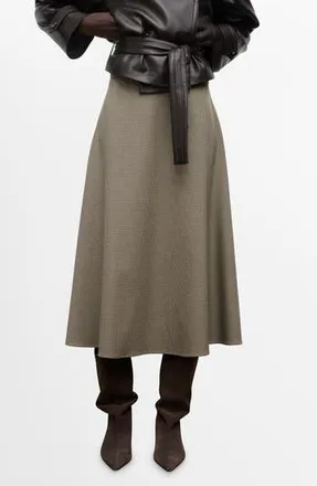 Mango Houndstooth A-Line Skirt in Brown at Nordstrom Rack, Size 8