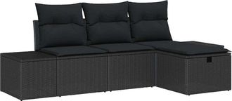 vidaXL Conjunto De Sof&aacute; De Jard&iacute;n Con Coj&iacute;n 4 Pcs Negro Polirat&aacute;n Vidaxl