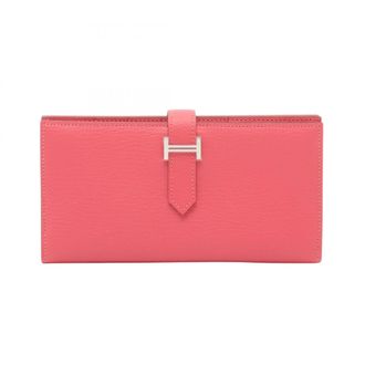 Herm&egrave;s Pink Chevre Leather Long Wallet (Bi-Fold) (Pre-Owned)