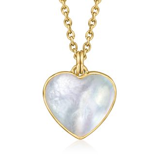 Ross-Simons Mother-Of-Pearl Heart Pendant Necklace in 18kt Gold Over Sterling