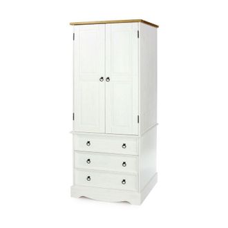 Core 10 Core Products - Corona White Solid Pine 2 Door Wardrobe Storage Unit Hanging Bar Clothes Mexican