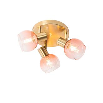 QAZQA Qazqa Art D&eacute;co Foco De Techo Inteligente Dorado Con Cristal Rosa Incl. 3 Wifi P45 - Vidro Acero /vidrio Redonda Adecuado Para Led Max. 3 X 4.5 Watt