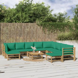 vidaXL Set De Muebles De Jard&iacute;n 11 Piezas Bamb&uacute; Con Cojines Verde Vidaxl