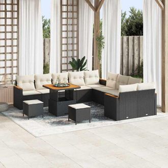vidaXL Conjunto De Sof&aacute; De Jard&iacute;n Con Coj&iacute;n Negro Polirat&aacute;n