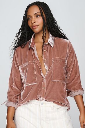 Pilcro Hadley Velvet Relaxed Buttondown Shirt