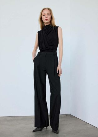 Mango Top chiffon drappeggiato nero - Donna - XS - MANGO
