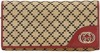 Gucci Beige Red Color Canvas Leather Long Wallet (Bi-Fold) (Pre-Owned)