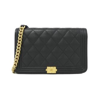 Chanel Black Grained Calfskin Chain/Shoulder Wallet (Pre-Owned)