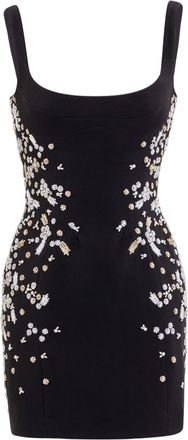 Saiid Kobeisy Jet-Black Crepe Mini Dress With Floral Hand-Embroidery